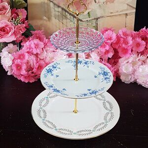 Elegant 3-Tier Blue & White Cake Stand Wedding Dessert Tea Party Serving Tray